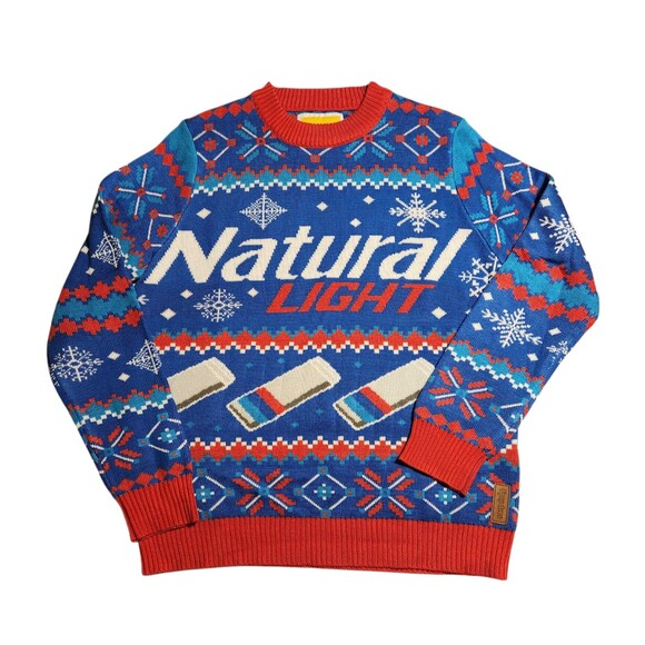 Tipsy Elves Sweater Natural Light Beer Christmas Party Blue Red Mens Size Medium